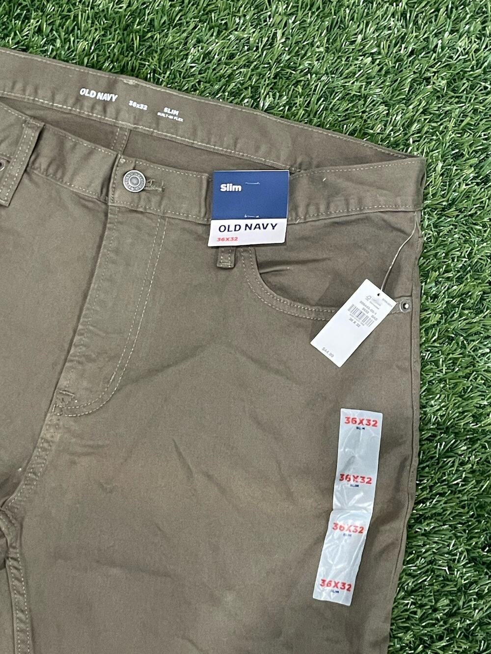 Old Navy Mens Slim Built-In Flex Pants Khaki Brown Olive 5-Pocket NWT 36x32